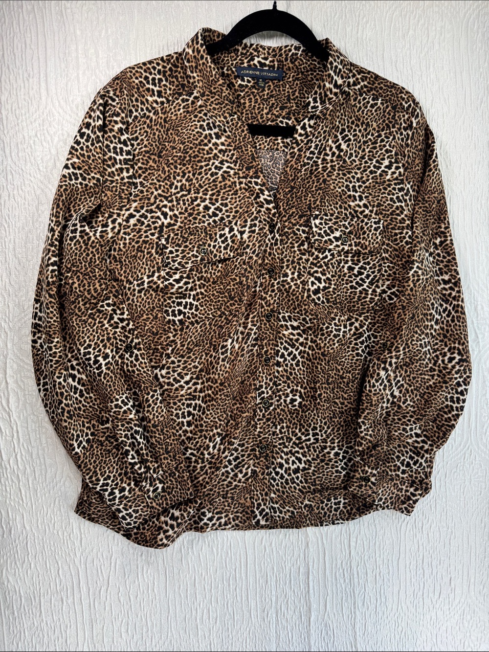 Adrienne Vittadini Leopard Print Button-Down Blouse in Brown and Black